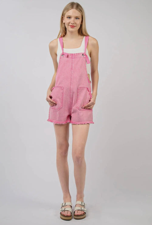 Denim Washed Romper - Pink