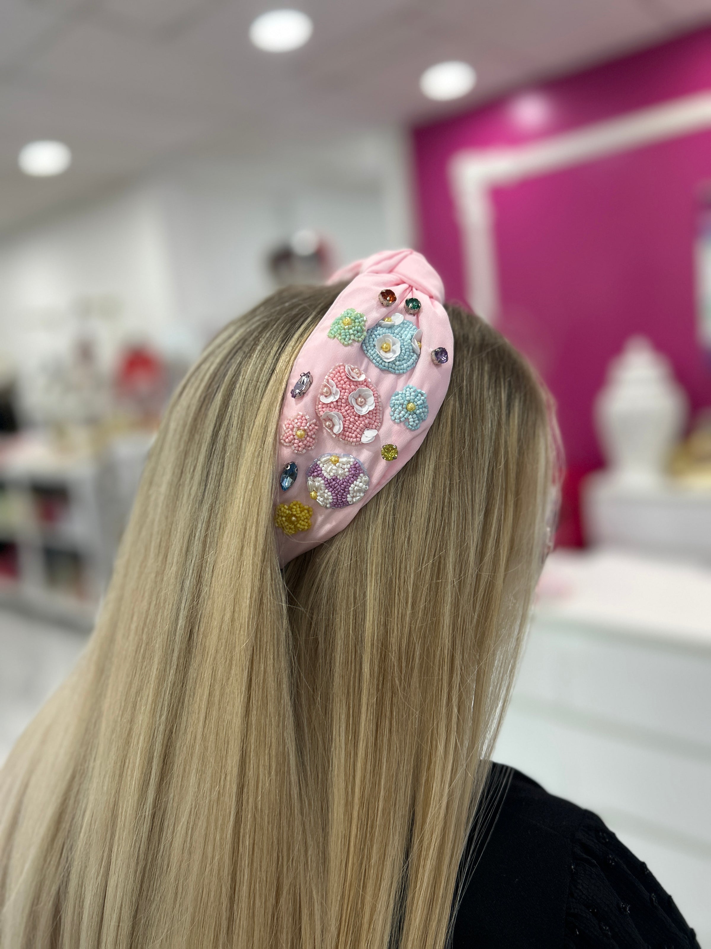 Easter Egg Beaded Headband - Pink