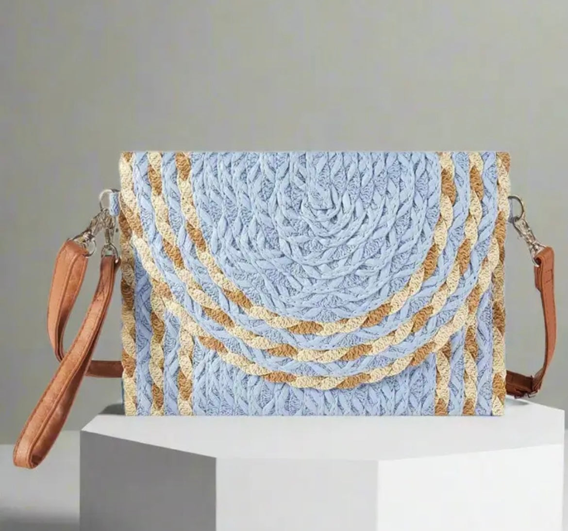 Ratan Woven Crossbody Clutch - Periwinkle