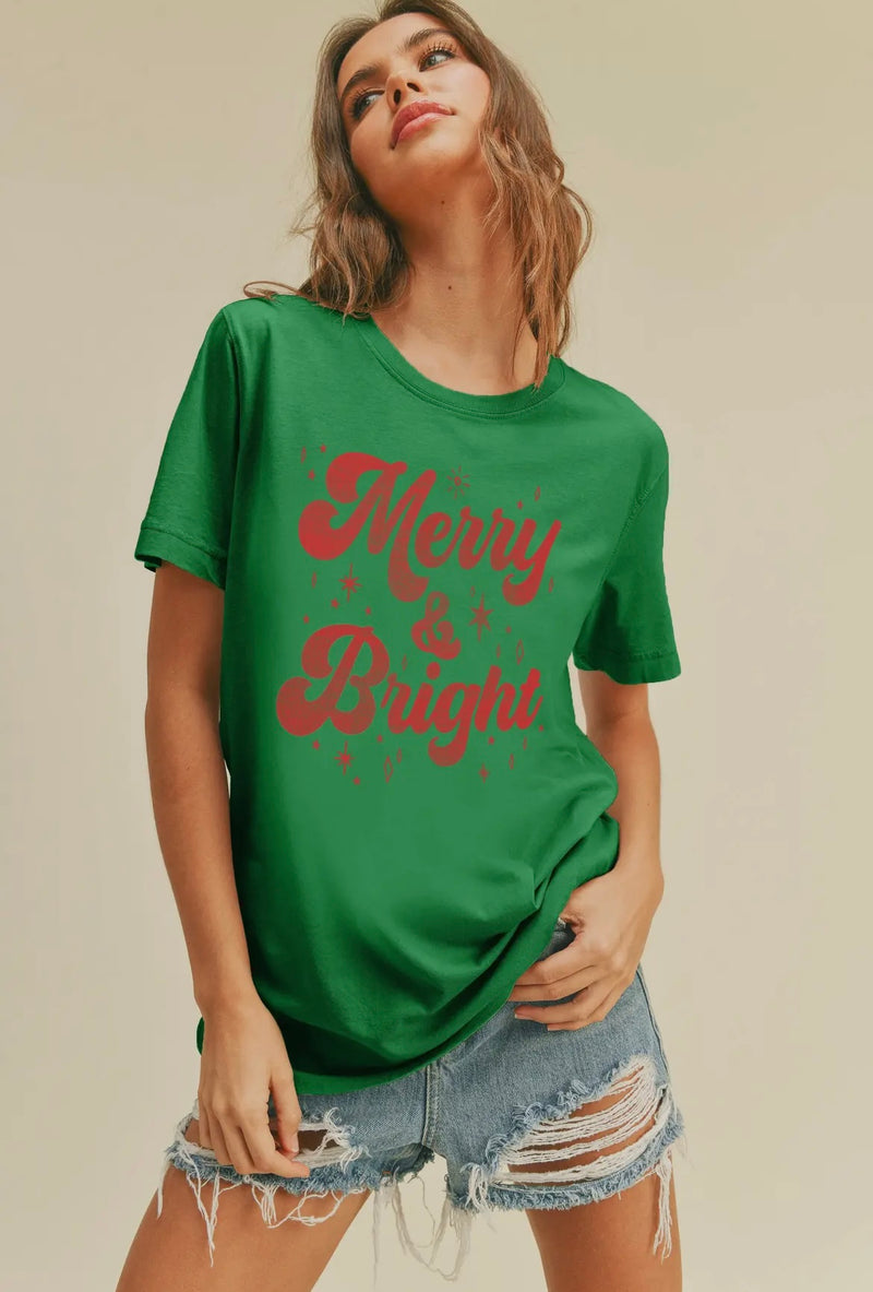 Merry & Bright Graphic Tee - Forest Green