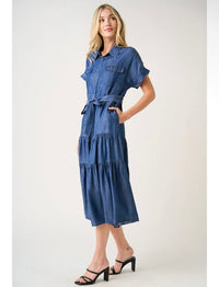 Dark Denim Self Tie Maxi Dress