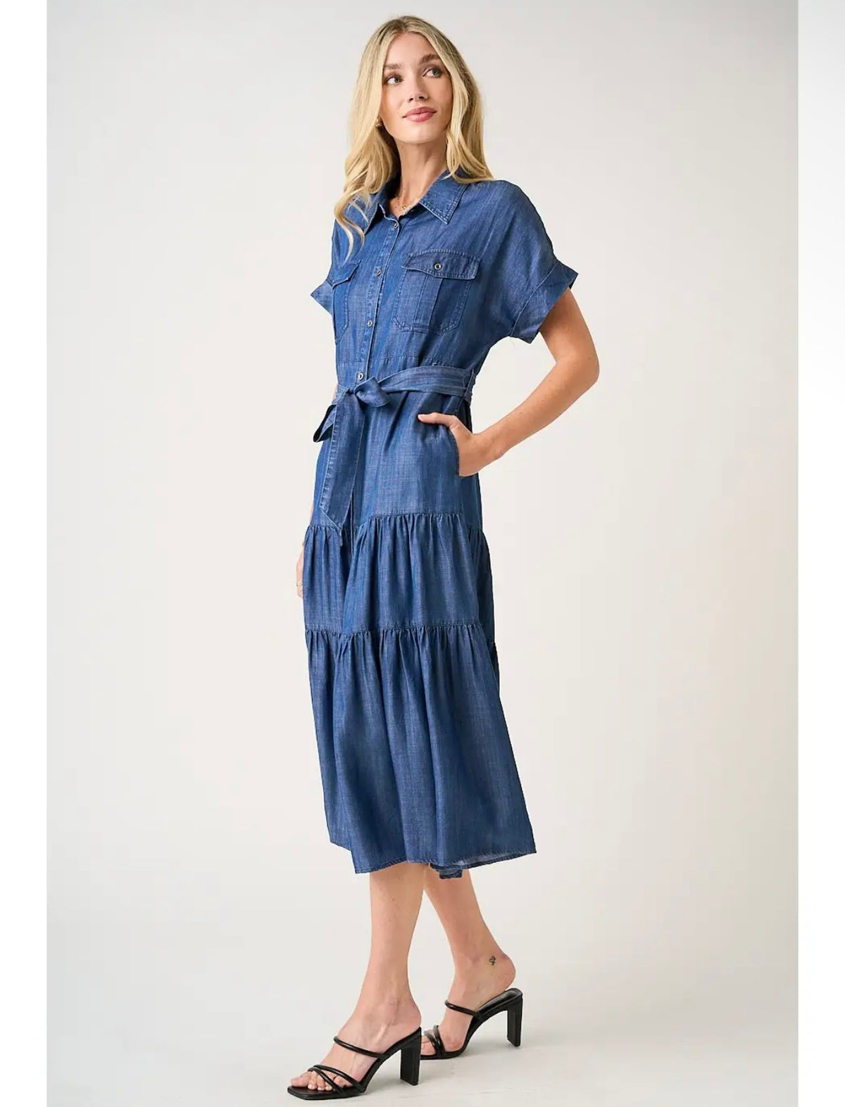 Dark Denim Self Tie Maxi Dress