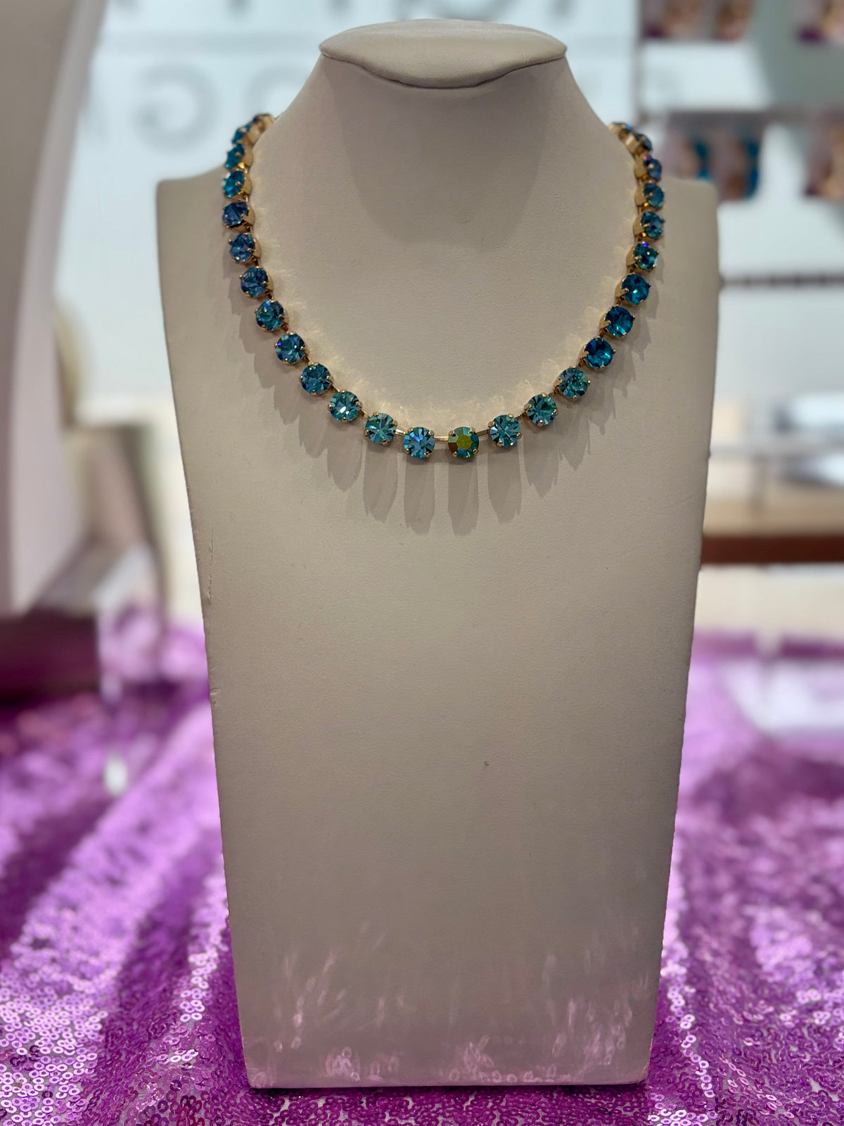 Crystal Vault Tennis Necklace - Blue Gradient