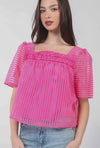 Organza Stripe Blouse Top - Pink