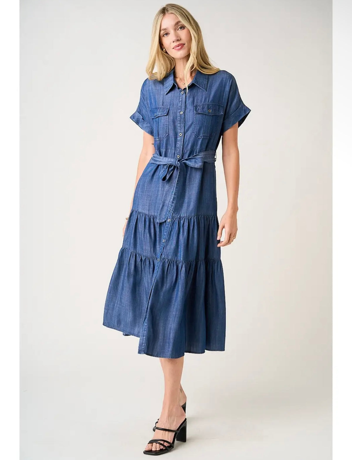 Dark Denim Self Tie Maxi Dress