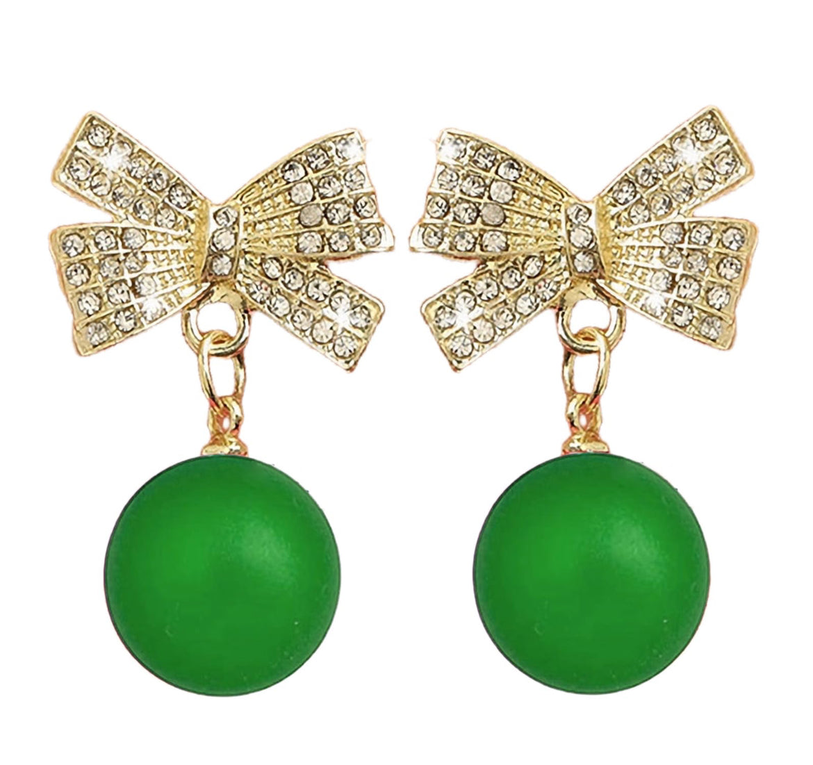 Pearl Bow Earrings - Green