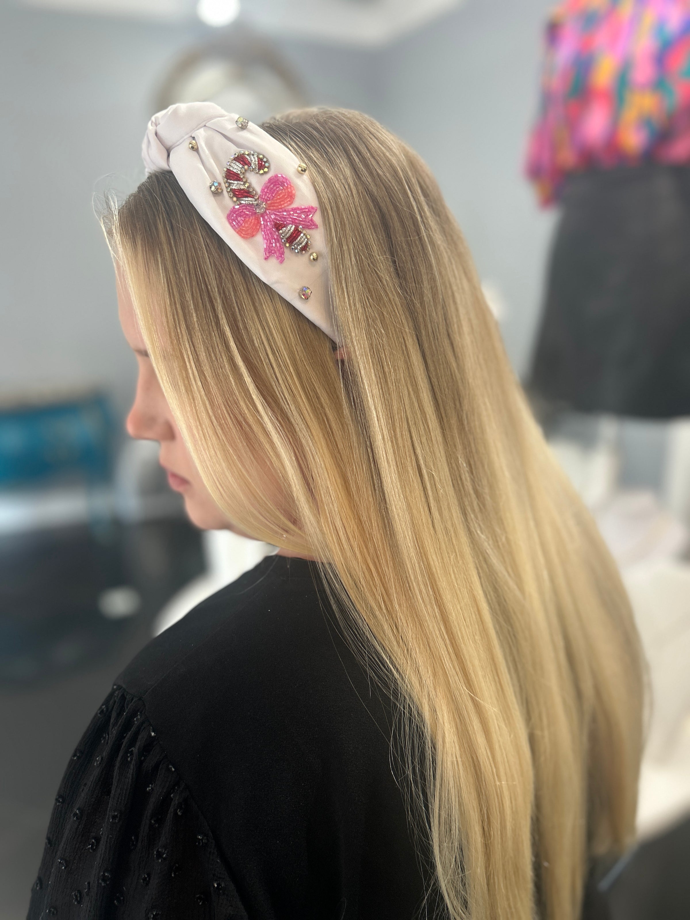 Candy Cane Beaded Headband - White