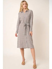 Abstract Self Tie Midi Dress