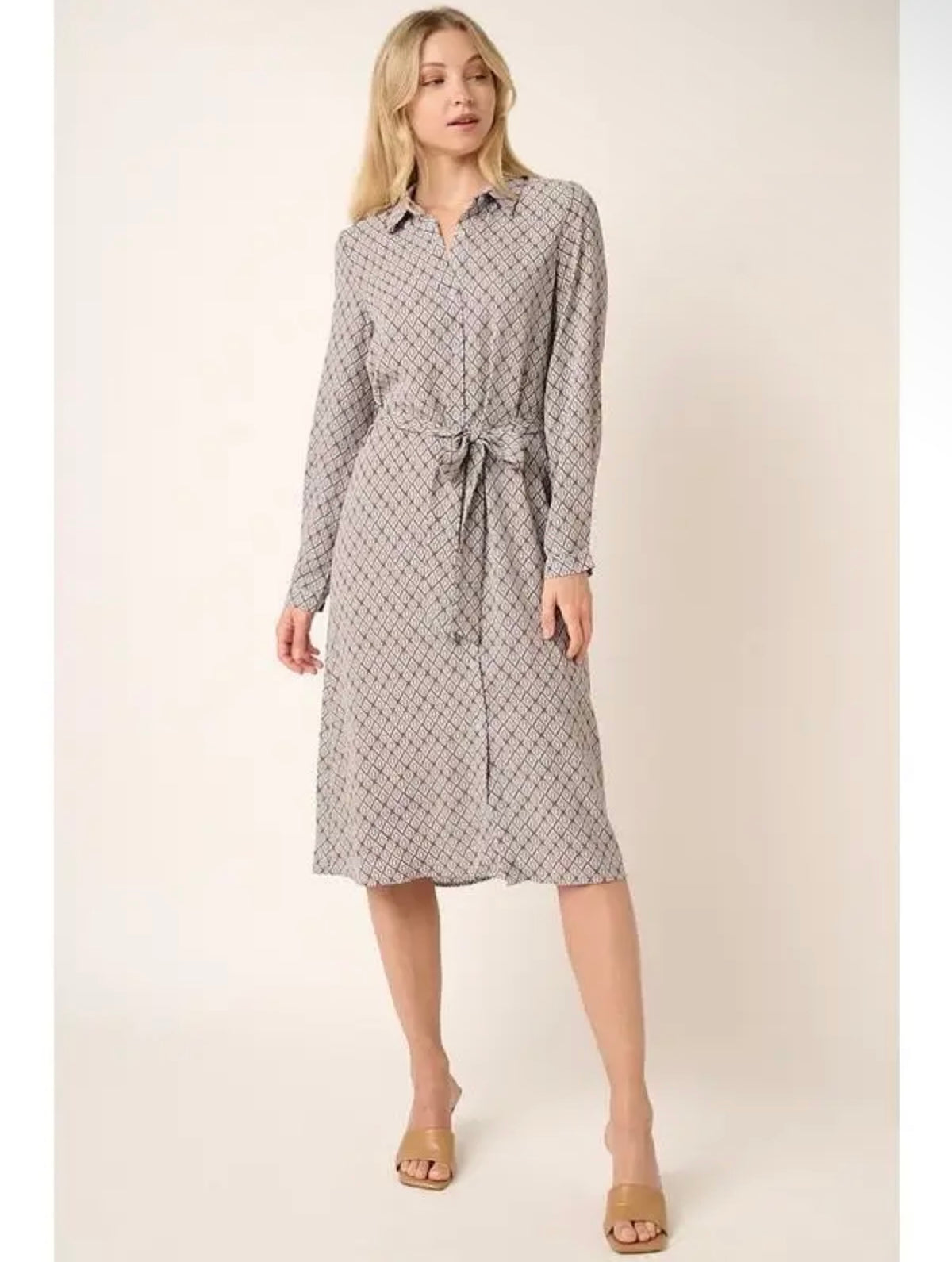 Abstract Self Tie Midi Dress