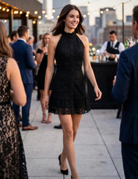 Floral Ruffle Mini Dress - Black