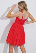 Eyelet Woven Mini Dress - Red
