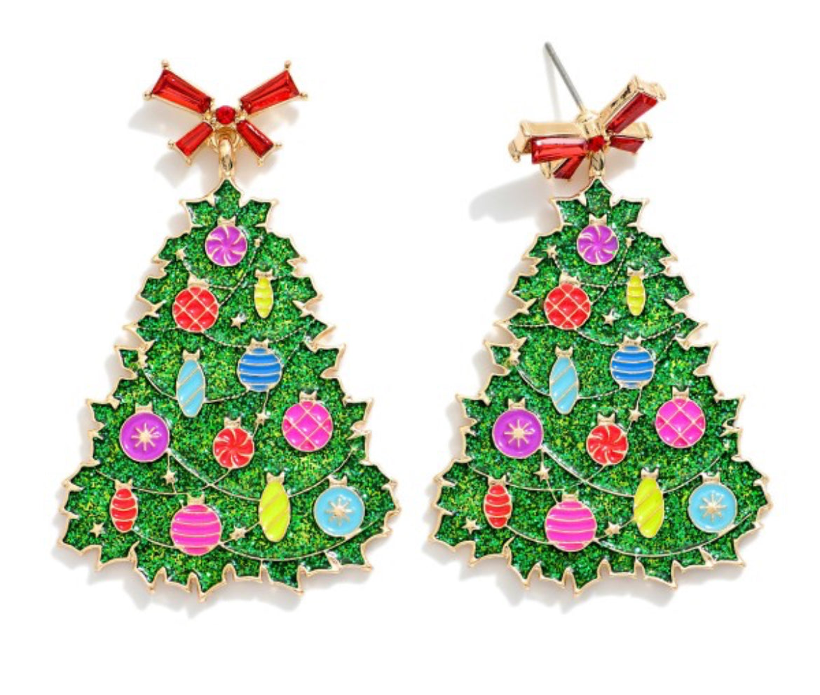Christmas Tree Earrings - Bow Green