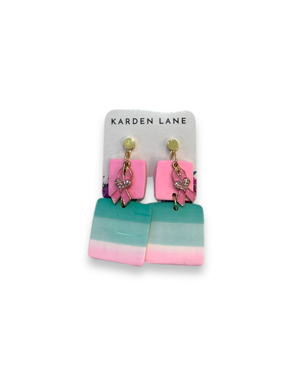 Breast Cancer Awareness Square Drop Earrings