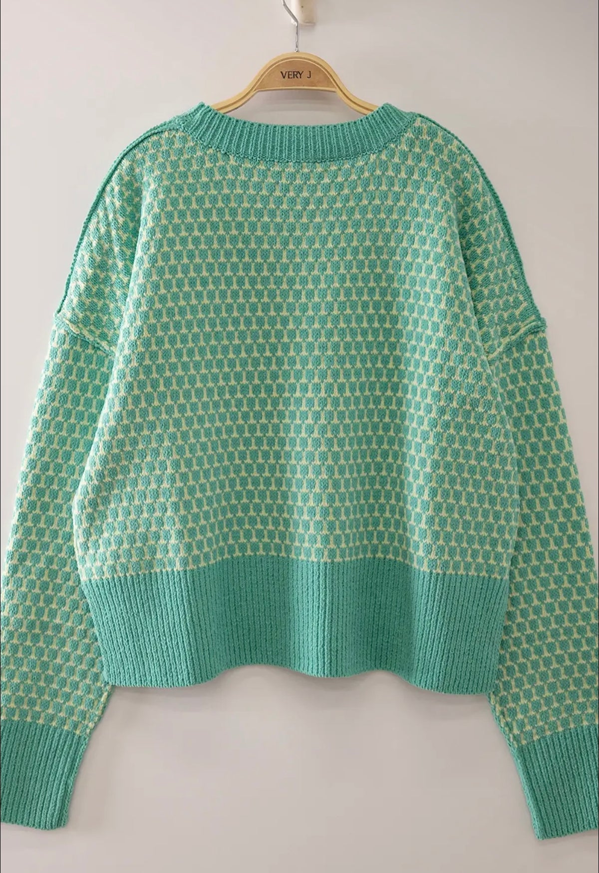 Geometric Knit Sweater - Sea Foam