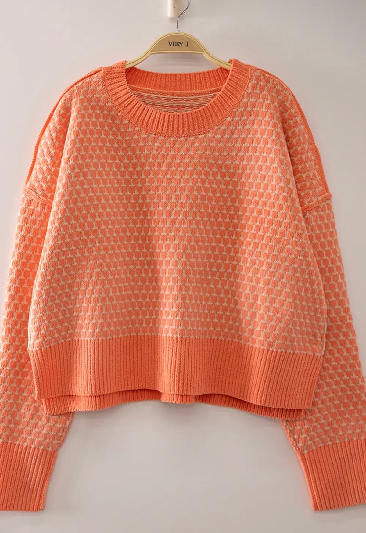 Geometric Knit Sweater - Coral