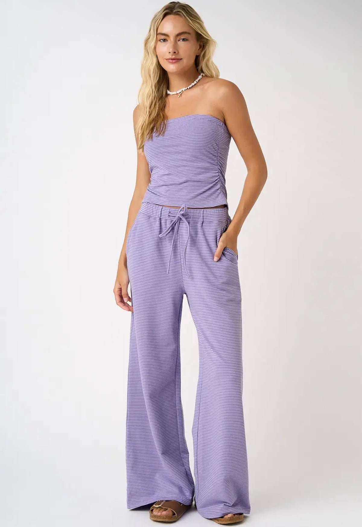 Striped Knit Pants - Lavender