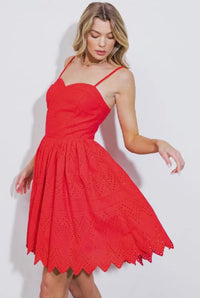 Eyelet Woven Mini Dress - Red