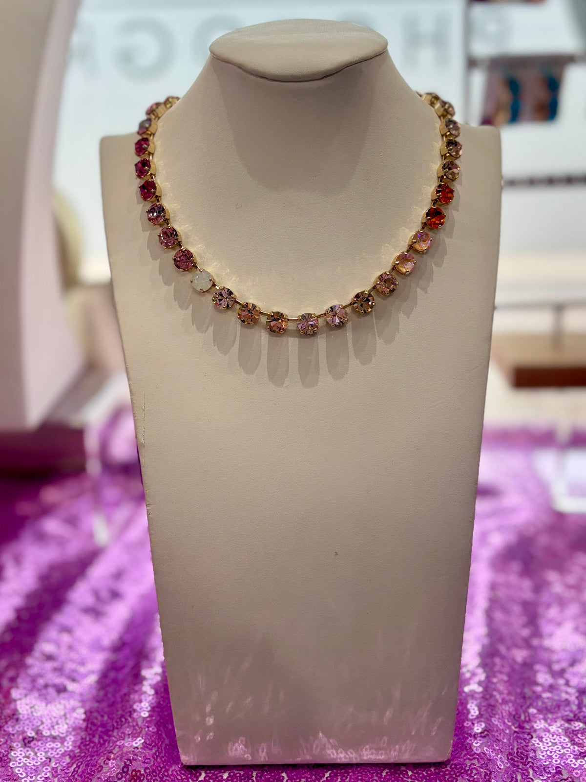Crystal Vault Tennis Necklace - Pink/Orange Mix