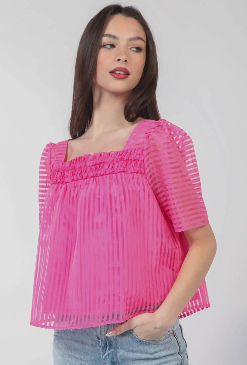 Organza Stripe Blouse Top - Pink