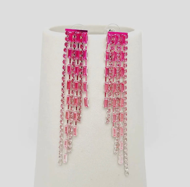 Rhinestone Tassel Earrings - Pink