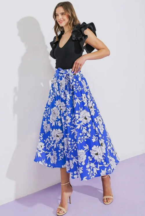 Floral Poplin Midi Skirt