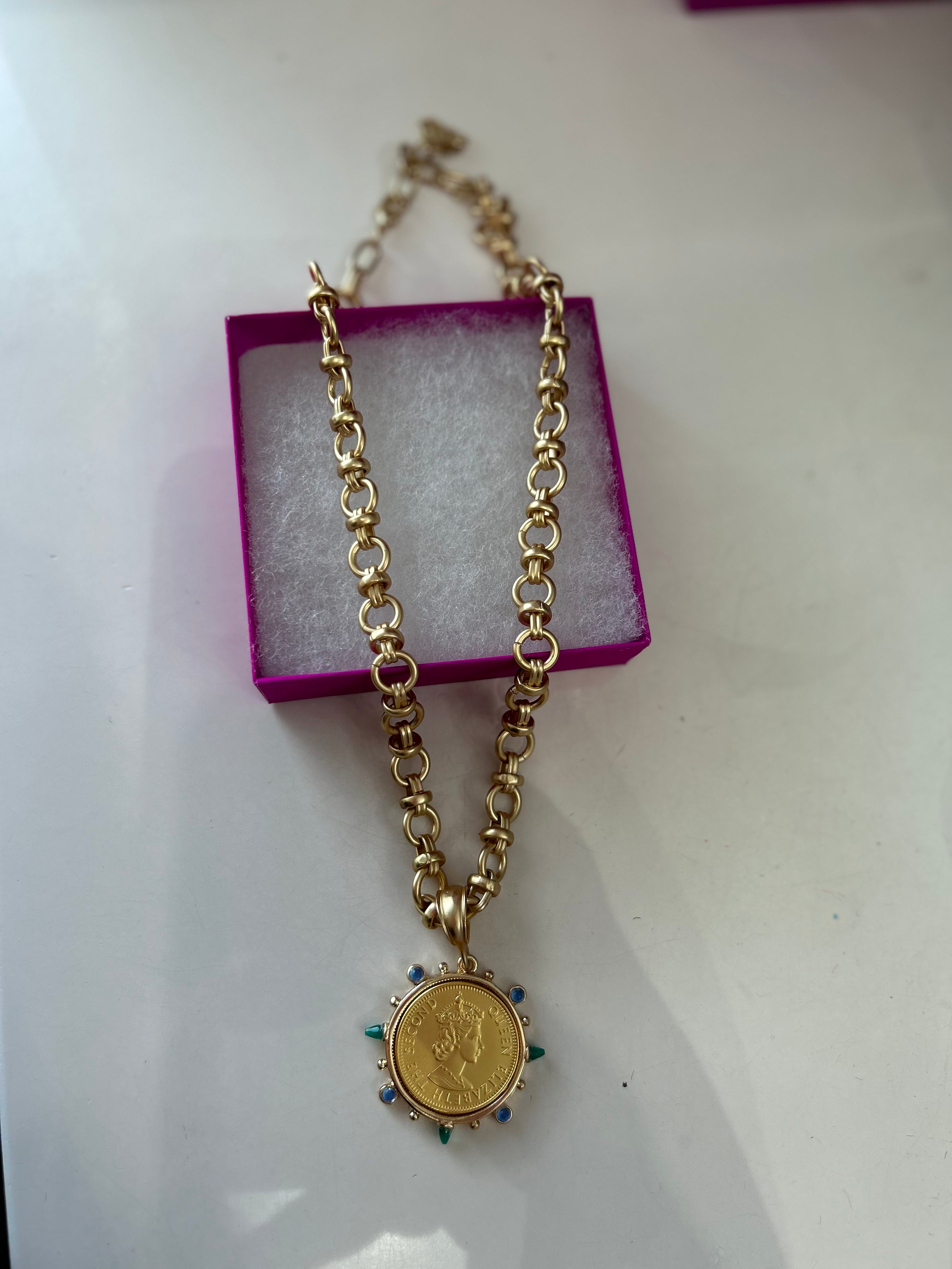 Gold Pendant Coin Necklace - Multi
