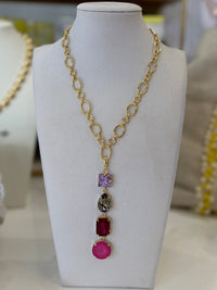 Crystal Vault Pendant Drop Necklace - Purple Mix