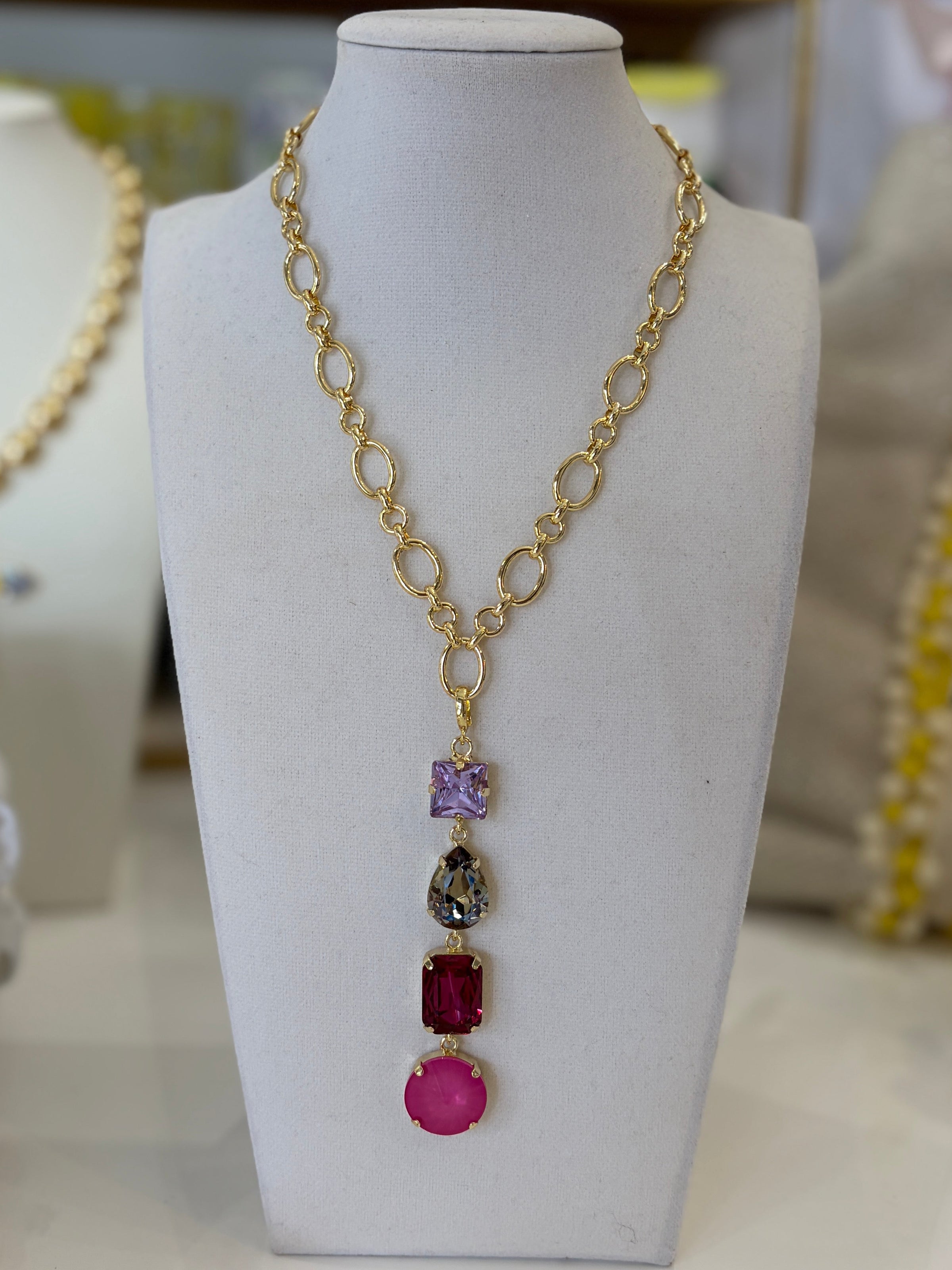 Crystal Vault Pendant Drop Necklace - Purple Mix