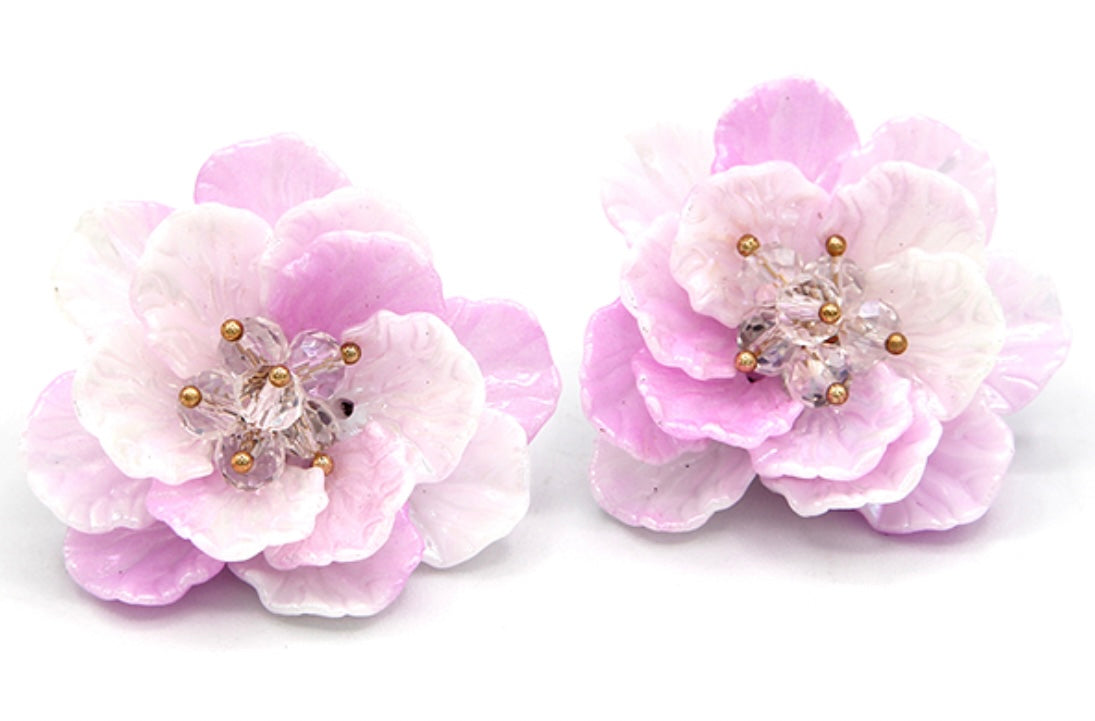 Flower Stud Earrings - Bright Pink