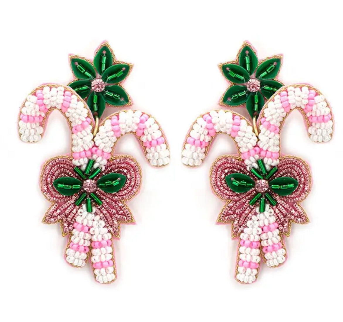 Candy Cane Beaded Earrings- Pink