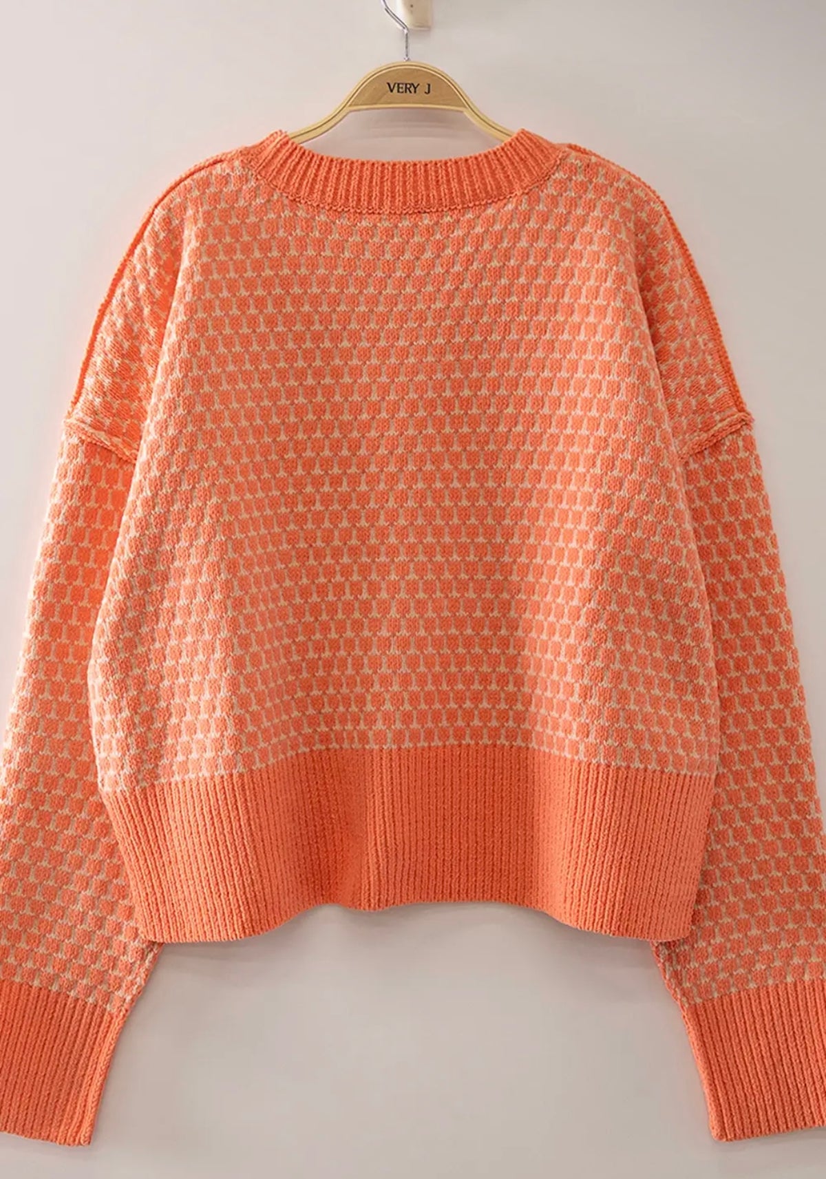 Geometric Knit Sweater - Coral
