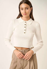 Polo Knit Cropped Top - Ivory