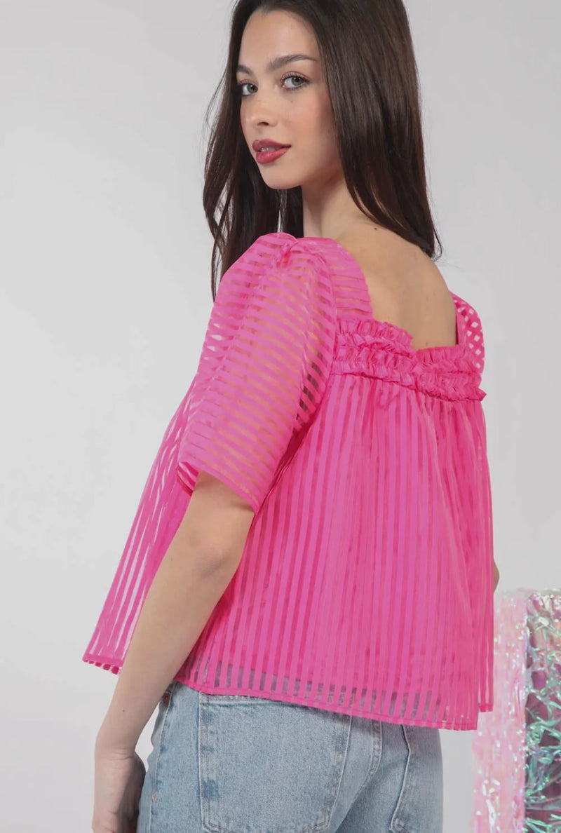 Organza Stripe Blouse Top - Pink