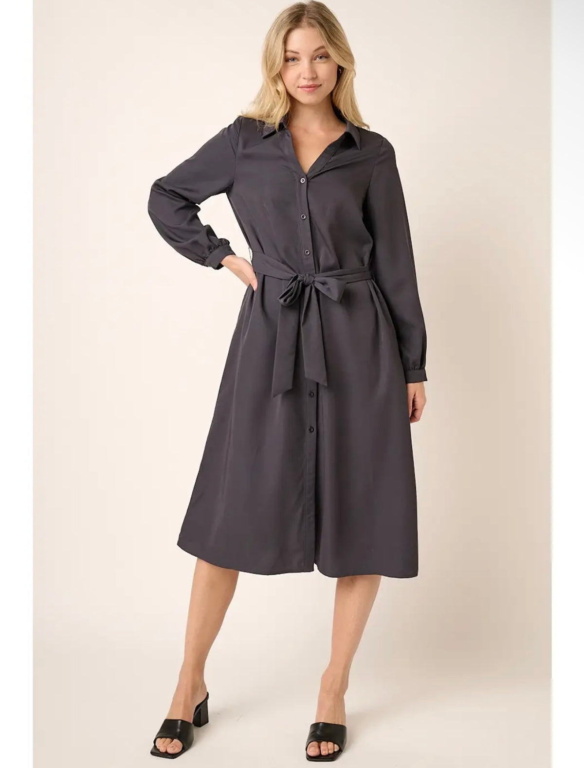 Titanium Self Tie Midi Dress