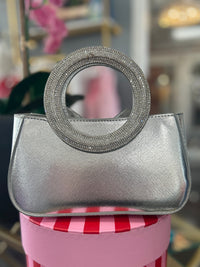 Rhinestone Bow Handbag - Silver