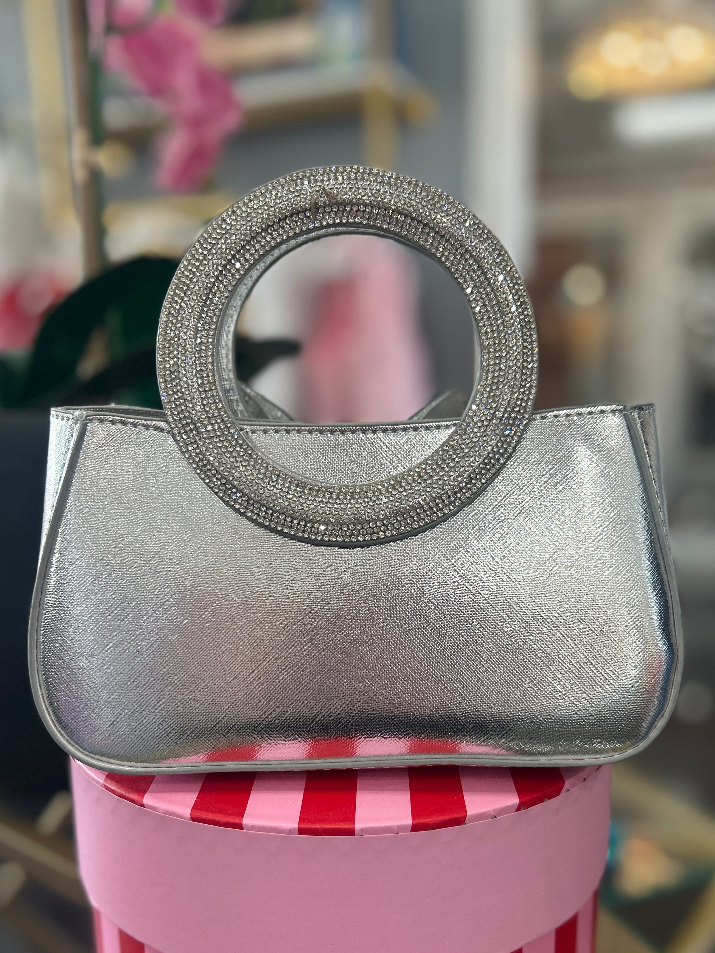 Rhinestone Bow Handbag - Silver