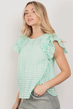 Organza Ruffled Blouse - Green