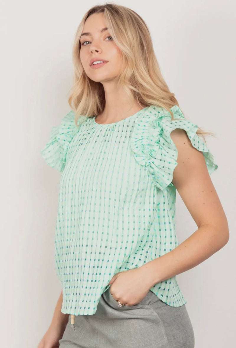 Organza Ruffled Blouse - Green