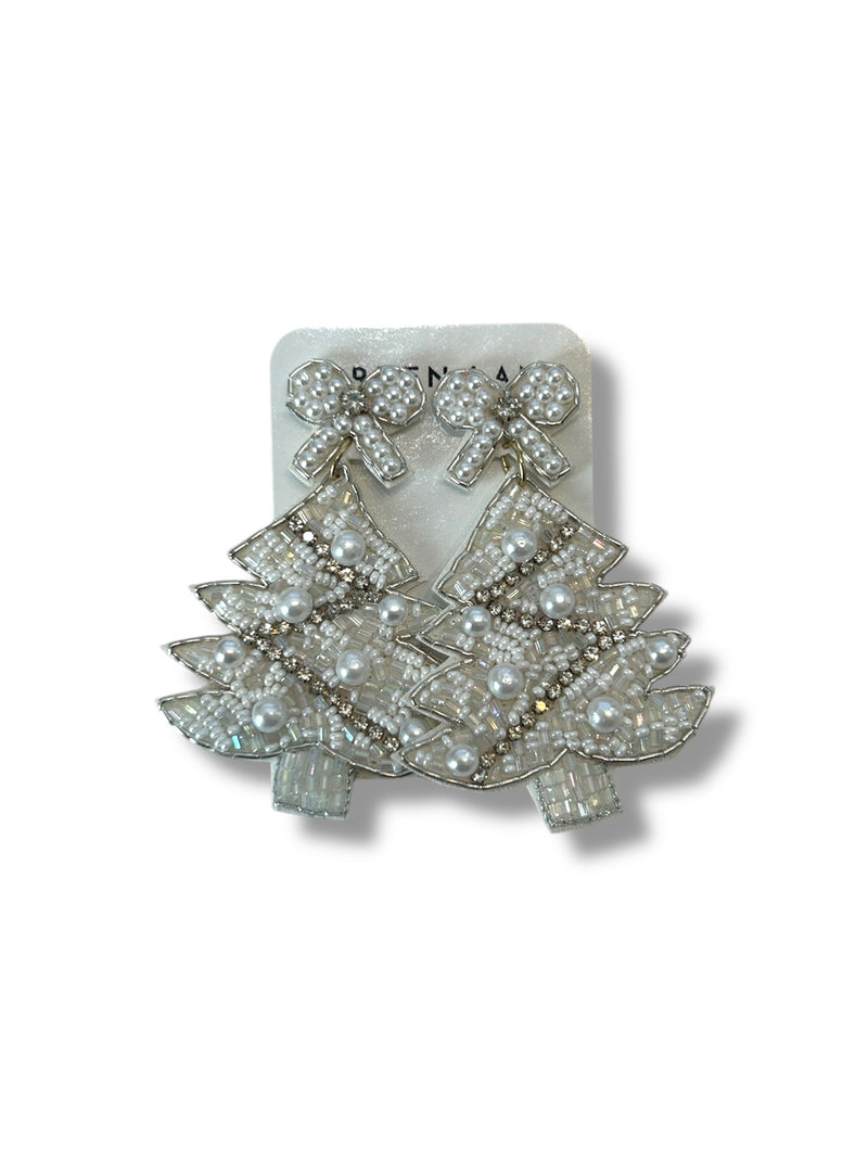 White Christmas Tree Earrings - Pearl