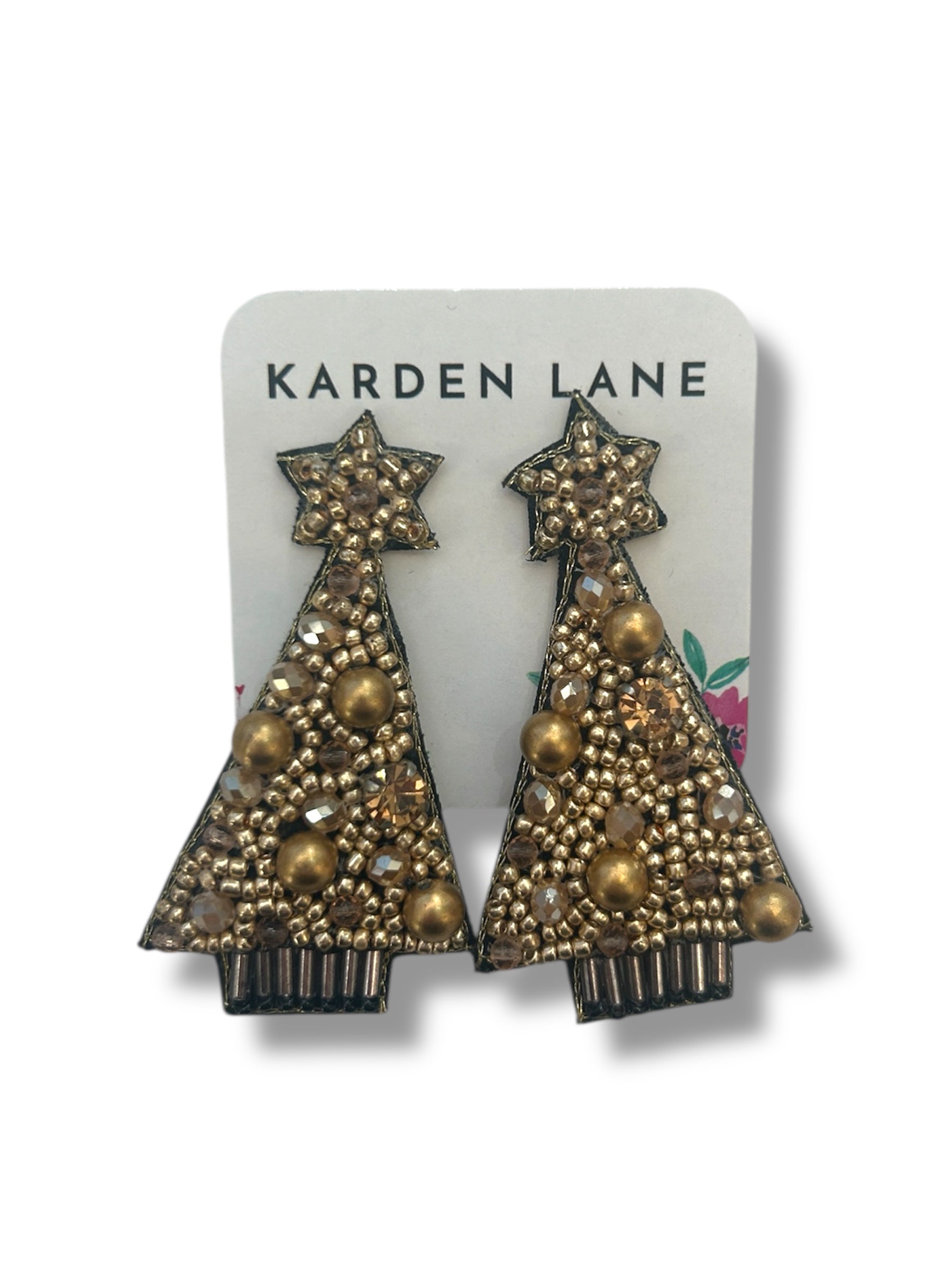 Christmas Tree Beaded Earrings - Bronze