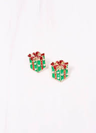 Present Stud Earrings - Green
