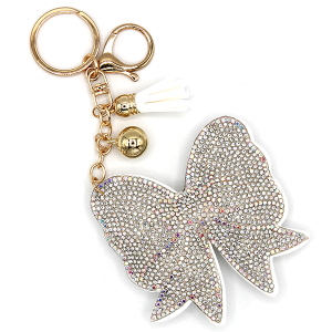 Rhinestone Bow Keychain - Silver