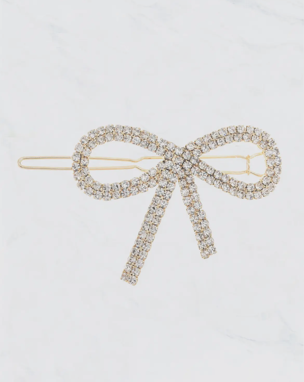 Rhinestone Bow Hair Pin - Gold