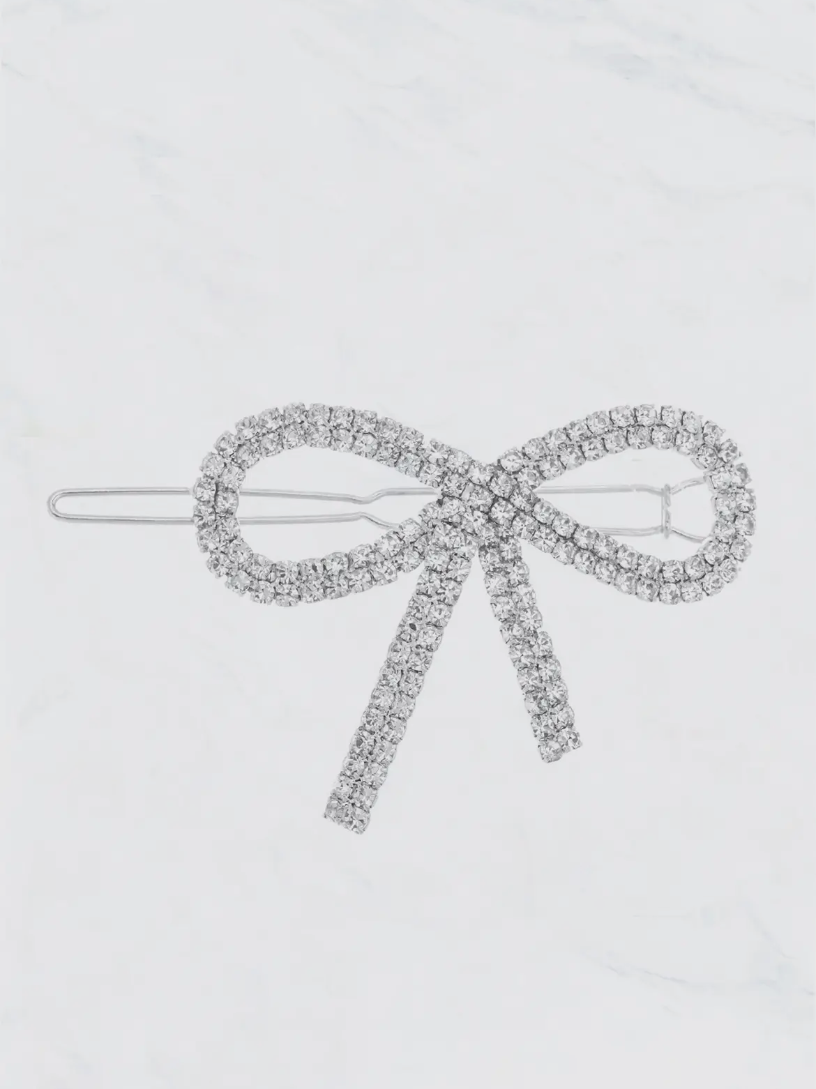 Rhinestone Bow Hair Pin - Silver