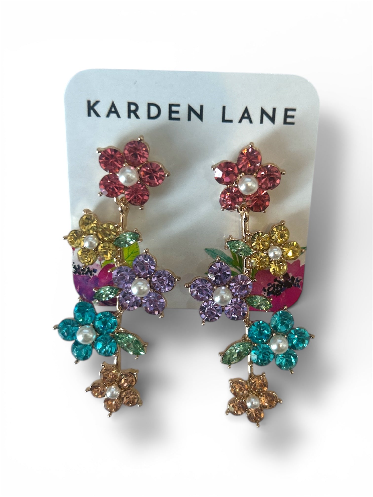 Floral Garden Rhinestone Earrings - Multi