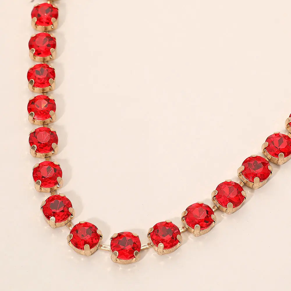 Crystal Vault Tennis Necklace - Red