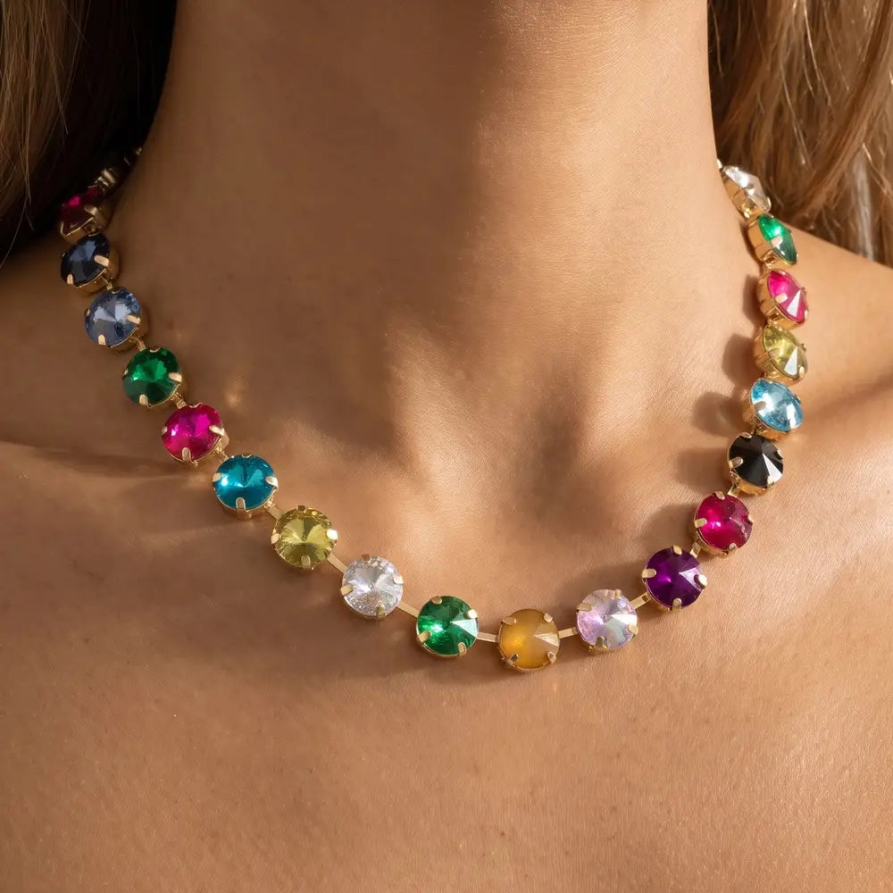 Crystal Vault Tennis Necklace - Multi