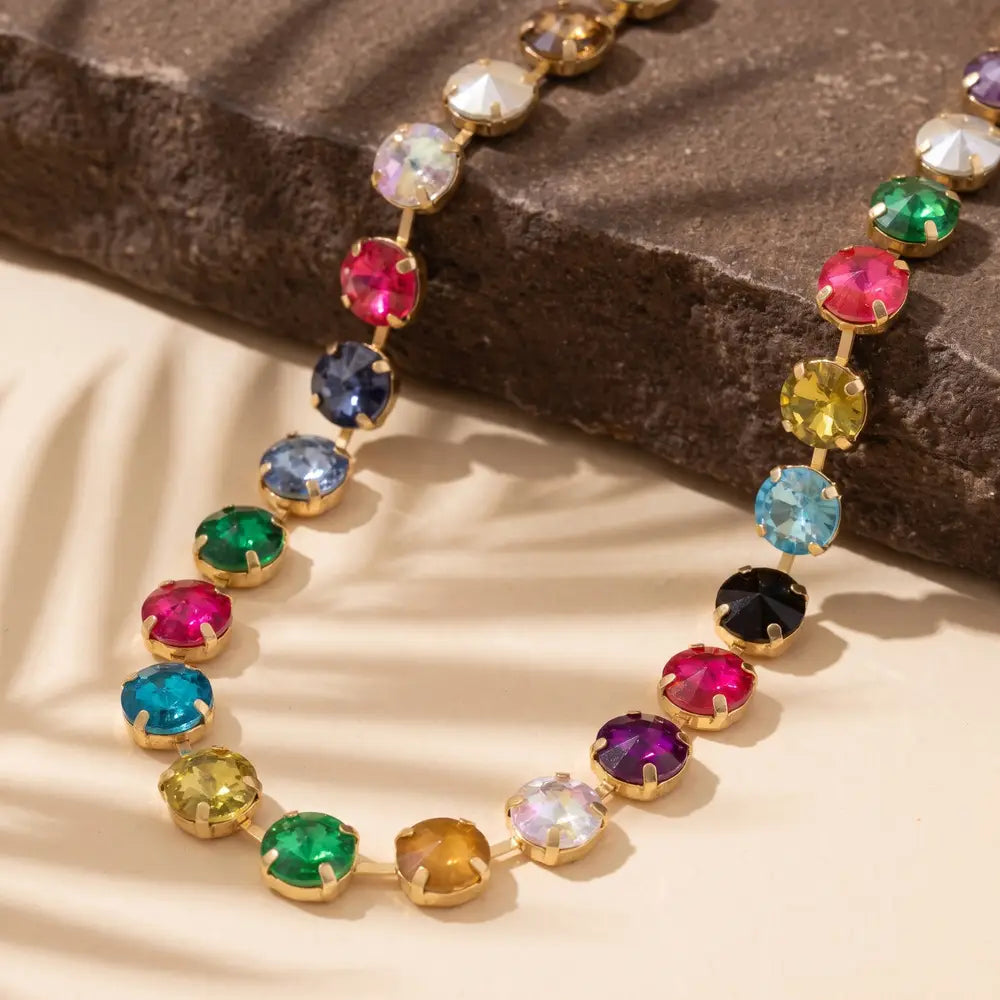 Crystal Vault Tennis Necklace - Multi