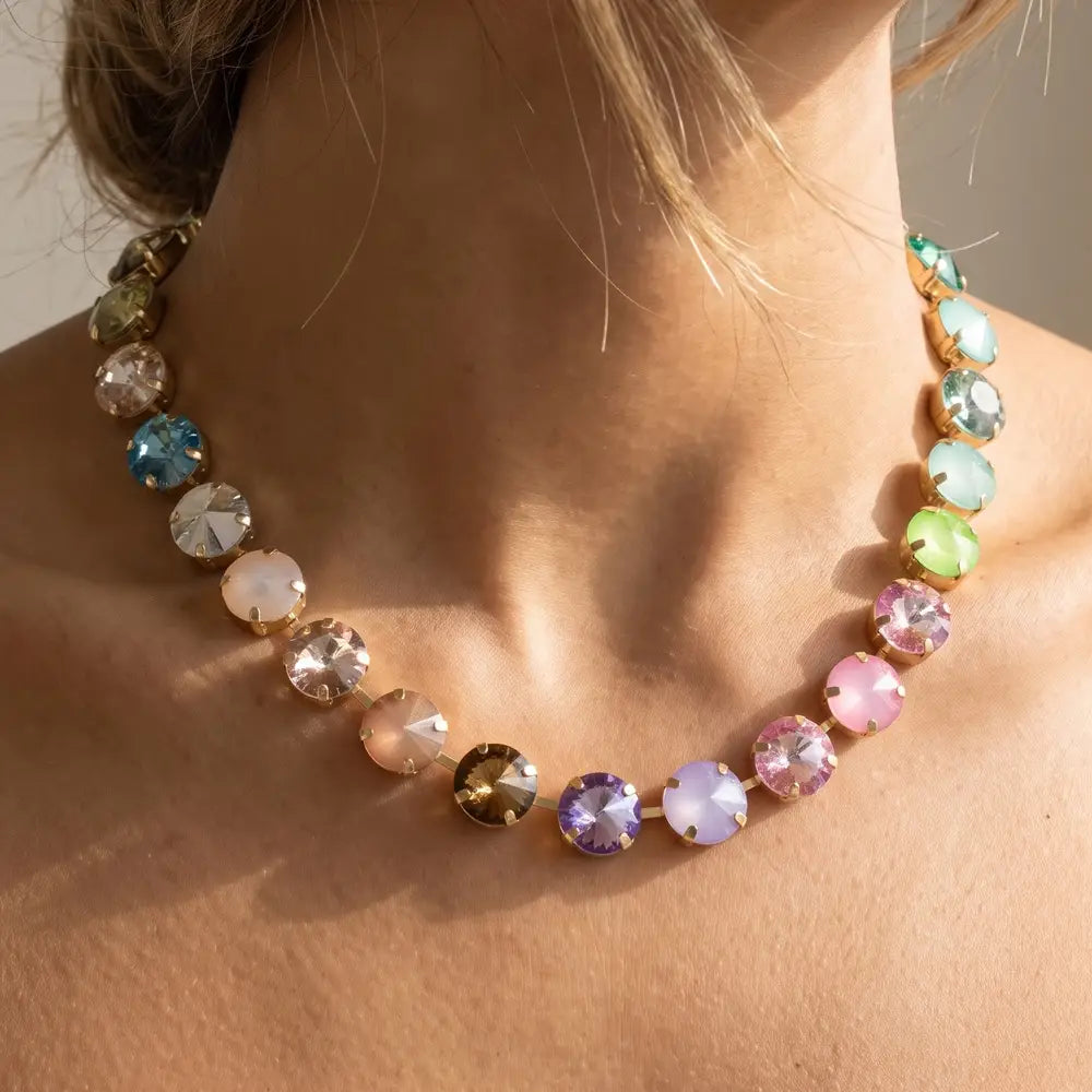 Crystal Vault Tennis Necklace - Multi Pastel