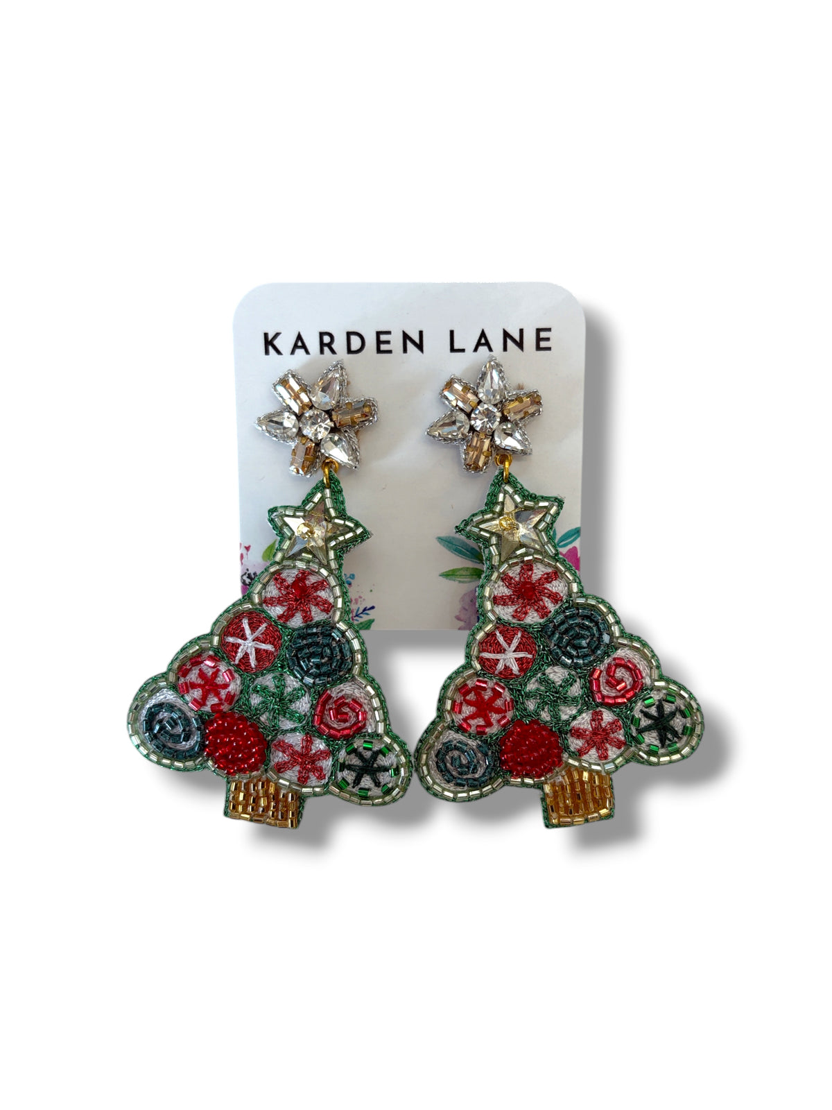 Christmas Tree Beaded Earrings - Red/Green